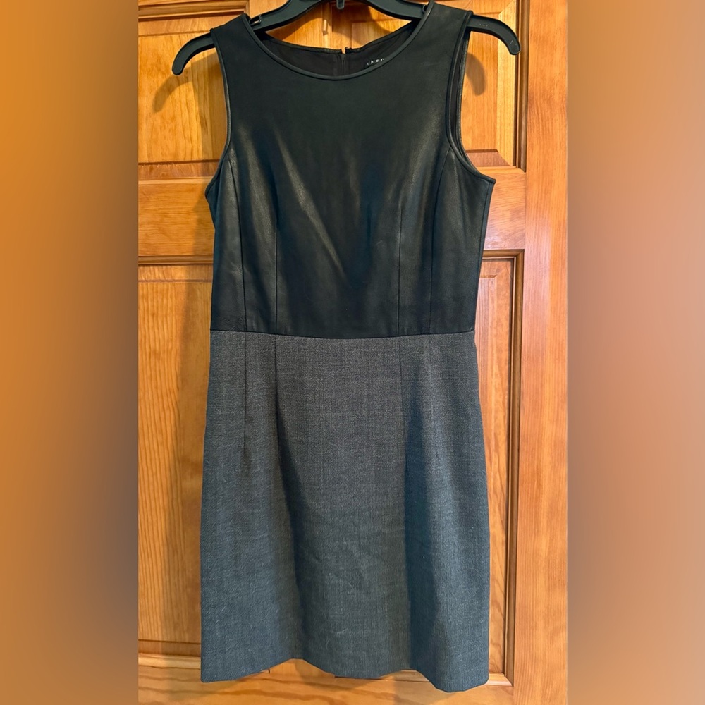 Theory leather top wool bottom sleeveless dress, size 2, excellent condition